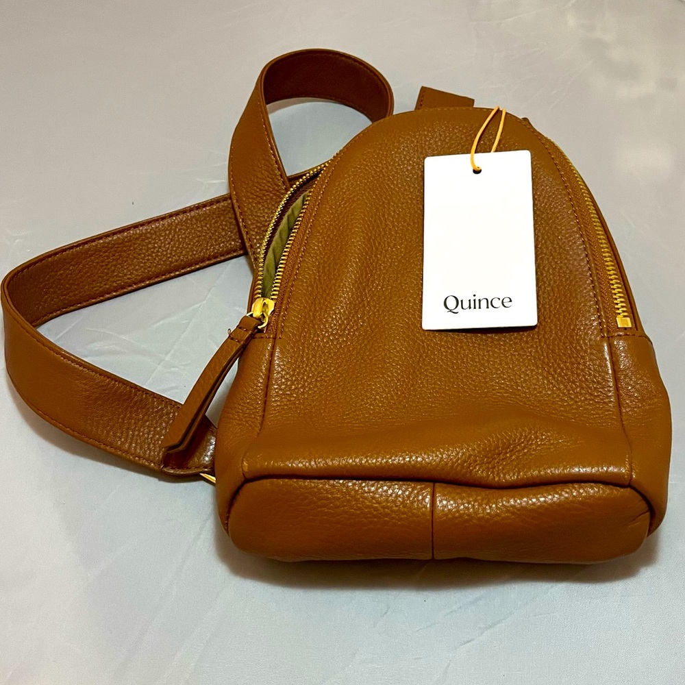 Quince Italian Leather Convertible Sling Crossbody Belt Bag Cognac Brown NWT